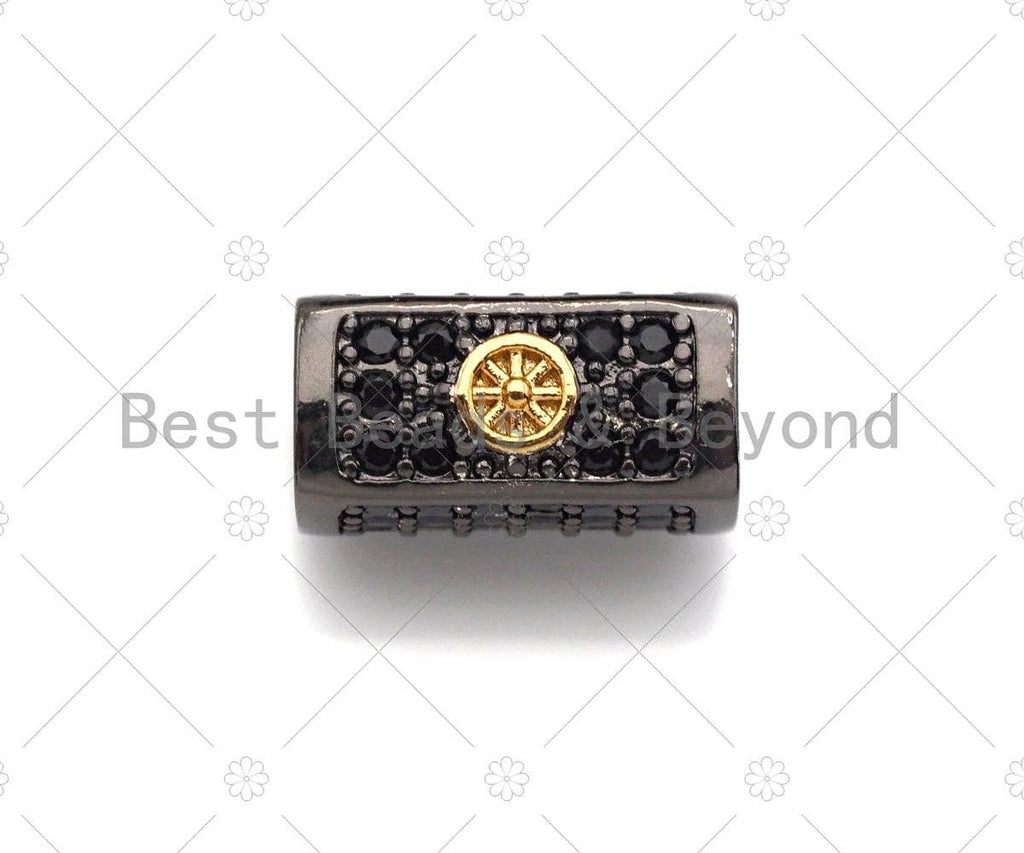 Wheel/Torch Bead,Tube Spacer Bead, Black CZ Pave Tube Spacer Beads for Men/Women Jewelry Making, 7x14mm, sku#ML18
