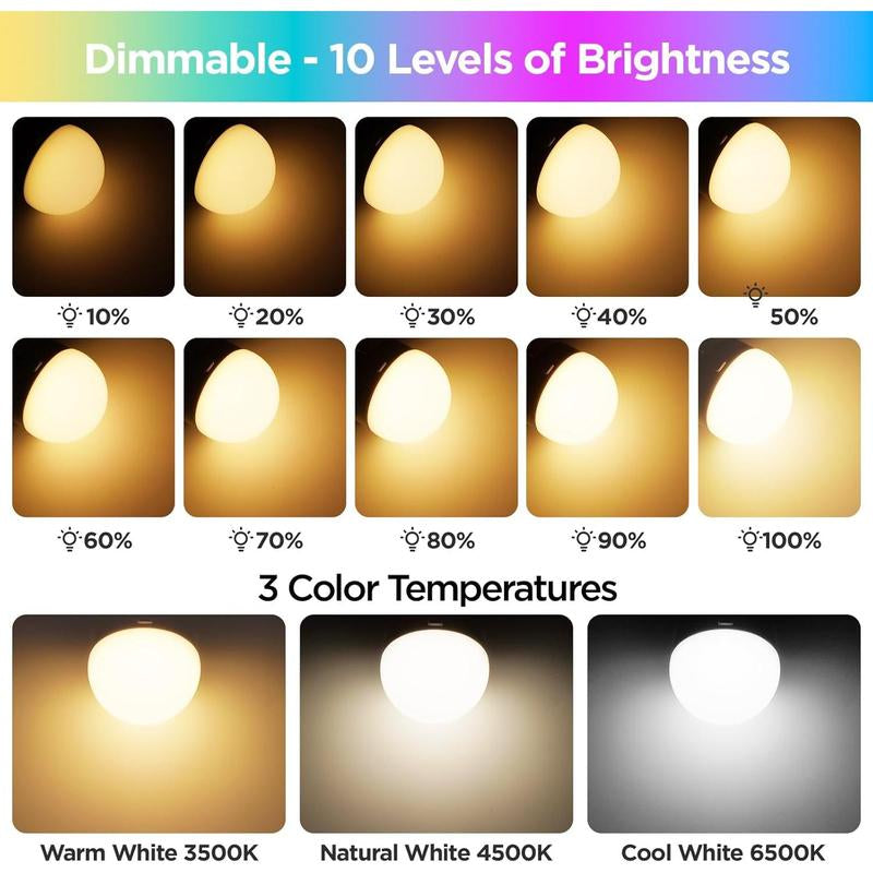 2-Pack E12 Rechargeable Battery Operated Light Bulb with Remote, Dimmable LED Bulb with 15 Colors Selectable & 3 Timer, Wireless Detachable Puck Light Bulb for Wall Sconce, Non-Hardwired