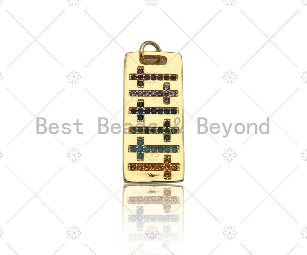 Colorful CZ Micro Pave Cross On Rectangle Shape Pendant, Cubic Zirconia Rectangle Pendant, Gold Tone Pendant, 10x24mm, sku#LK179