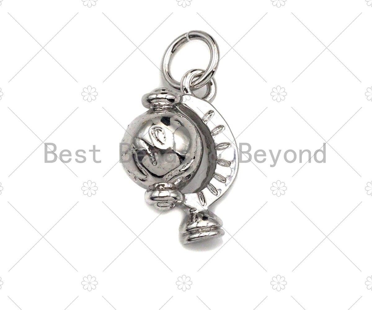 CZ Micro Pave Globe Pendant/Charm, Globe Pendant, Silver/Gold/Rose Gold/Black Tone, 9x13mm, Sku#Y281