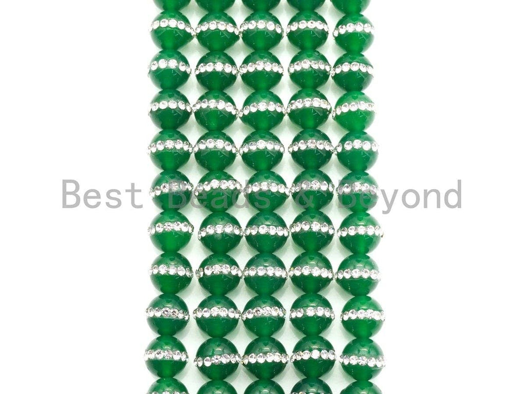 Green Jade with rhinestone inlaid, 6mm/8mm/10mm/12mm/14mm, Green Jade Beads, 15.5inch Full strand, SKU#V56