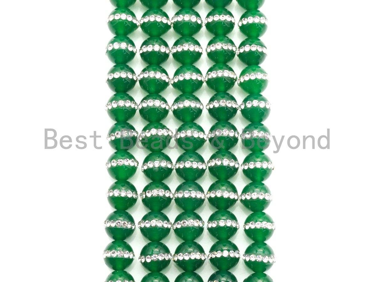 Green Jade with rhinestone inlaid, 6mm/8mm/10mm/12mm/14mm, Green Jade Beads, 15.5inch Full strand, SKU#V56