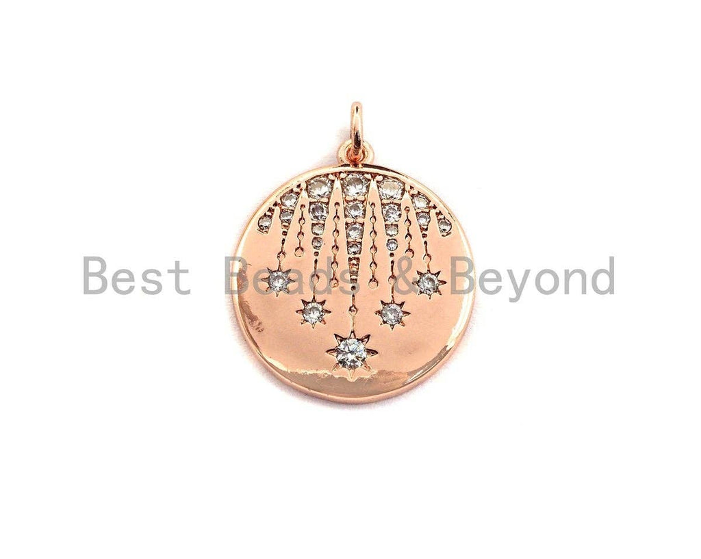 CZ Micro Pave Shooting Star Coin Charm, celetration star coin, Z433