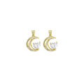 CZ Gold Heart on Cresent Moon Charm, Sku#Y924