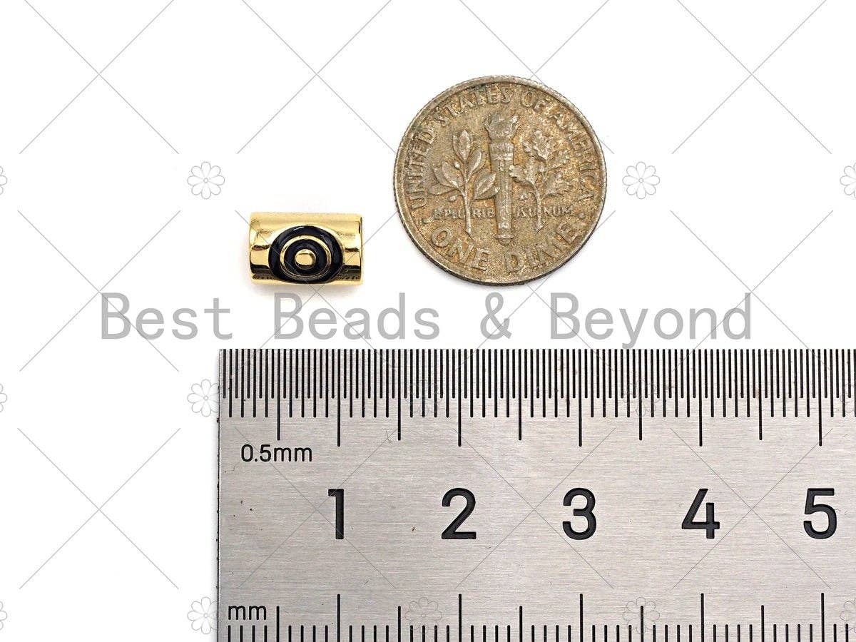 Large Hole Tube Spacer Beads, Drum Barrel with Black Circle Beads, Evil Eye Spacer Beads, Men Jewelry, 6x9mm,Sku#Y352