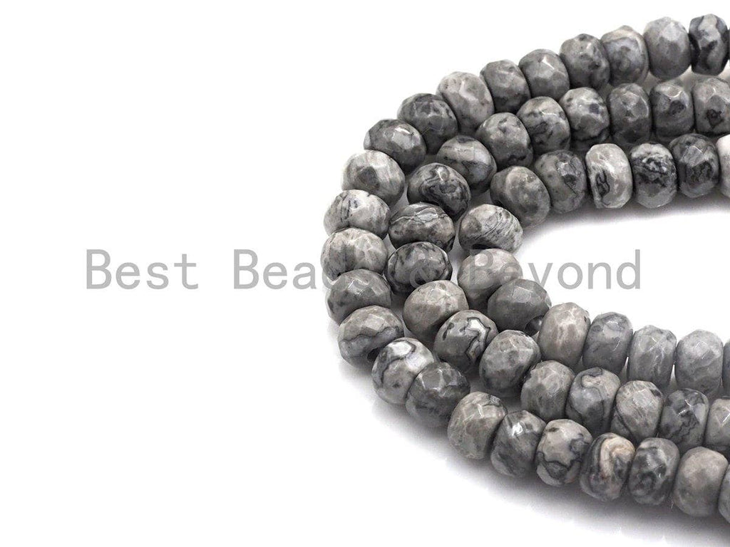 2mm Large Hole Natural Map Jasper Beads, Rondelle Faceted 5x8mm, 8" Long Strands, sku#U703
