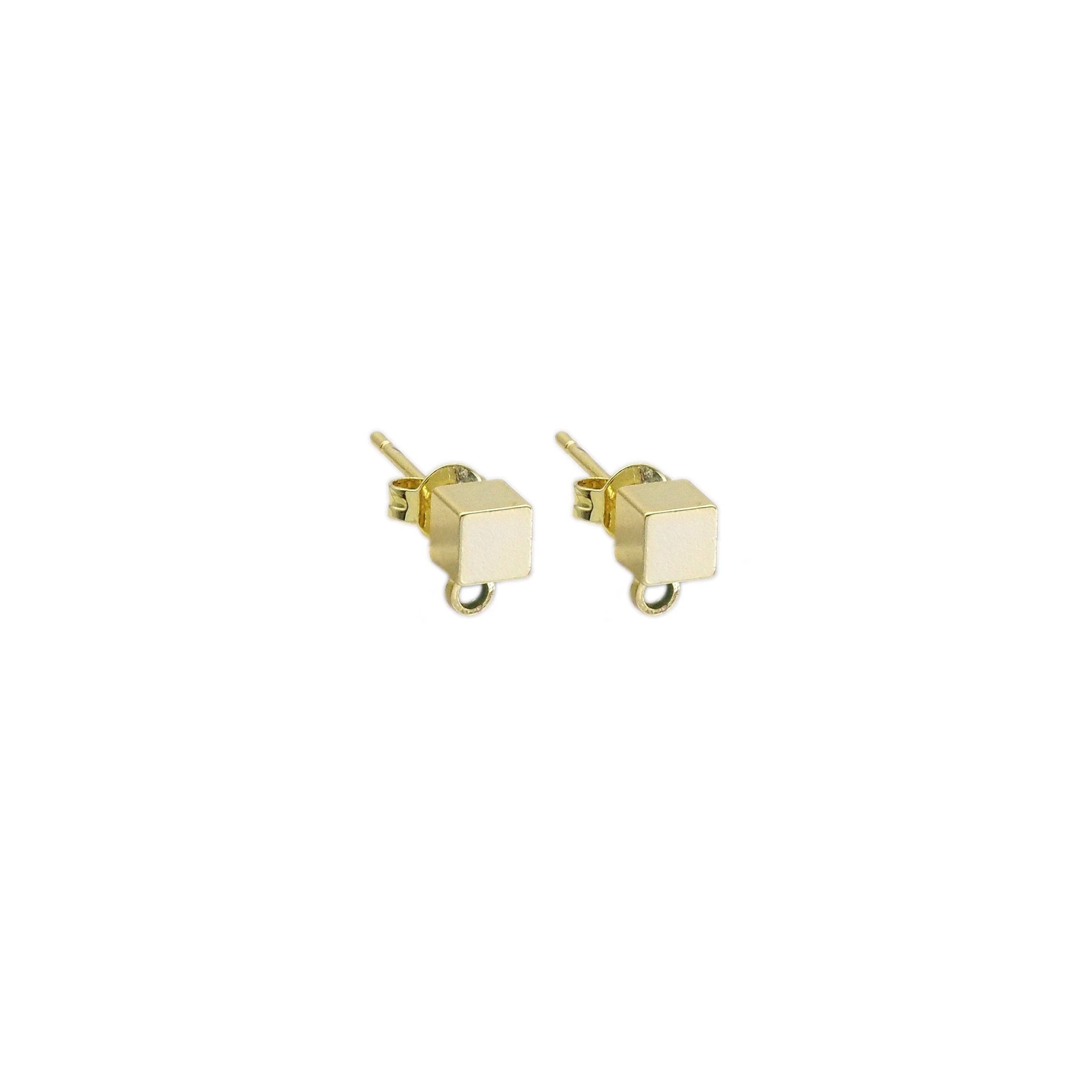 Gold 3D Cube Stud Earrings with hoop, Sku#LX387