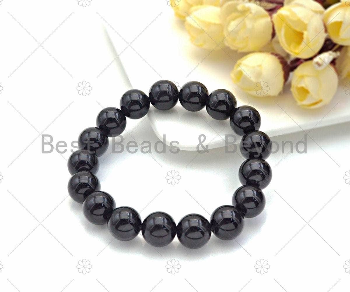 Natural Black Onyx Stretchy Bracelet, U1088