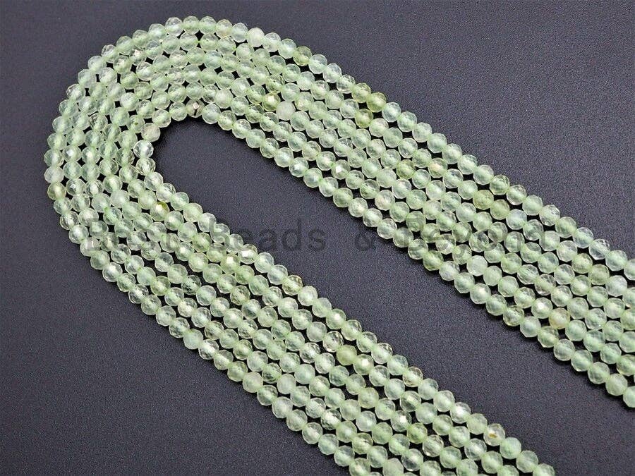 High Quality Natural Prehnite Quartz Round  Faceted Beads, 2mm/3mm/4mm beads Finish,Prehnite Gemstone Beads, 15.5inch strand, SKU#U360