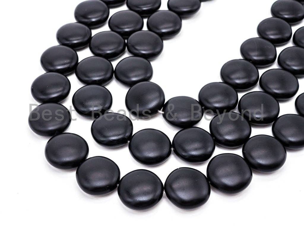 Quality Matte Black Onyx Coin Beads, 10mm/12mm/14mm/18mm Gemstones Beads, Black Coin Beads,15.5" Full Strand, SKU#Q38