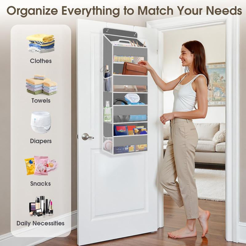 2026 Latest Model 5-Tier Over-The-Door Organizer with 10 Large Pockets Anti-Tilt 44 Lb Capacity Hangable for Bedroom Bathroom Baby Product Storage No Installation Required
