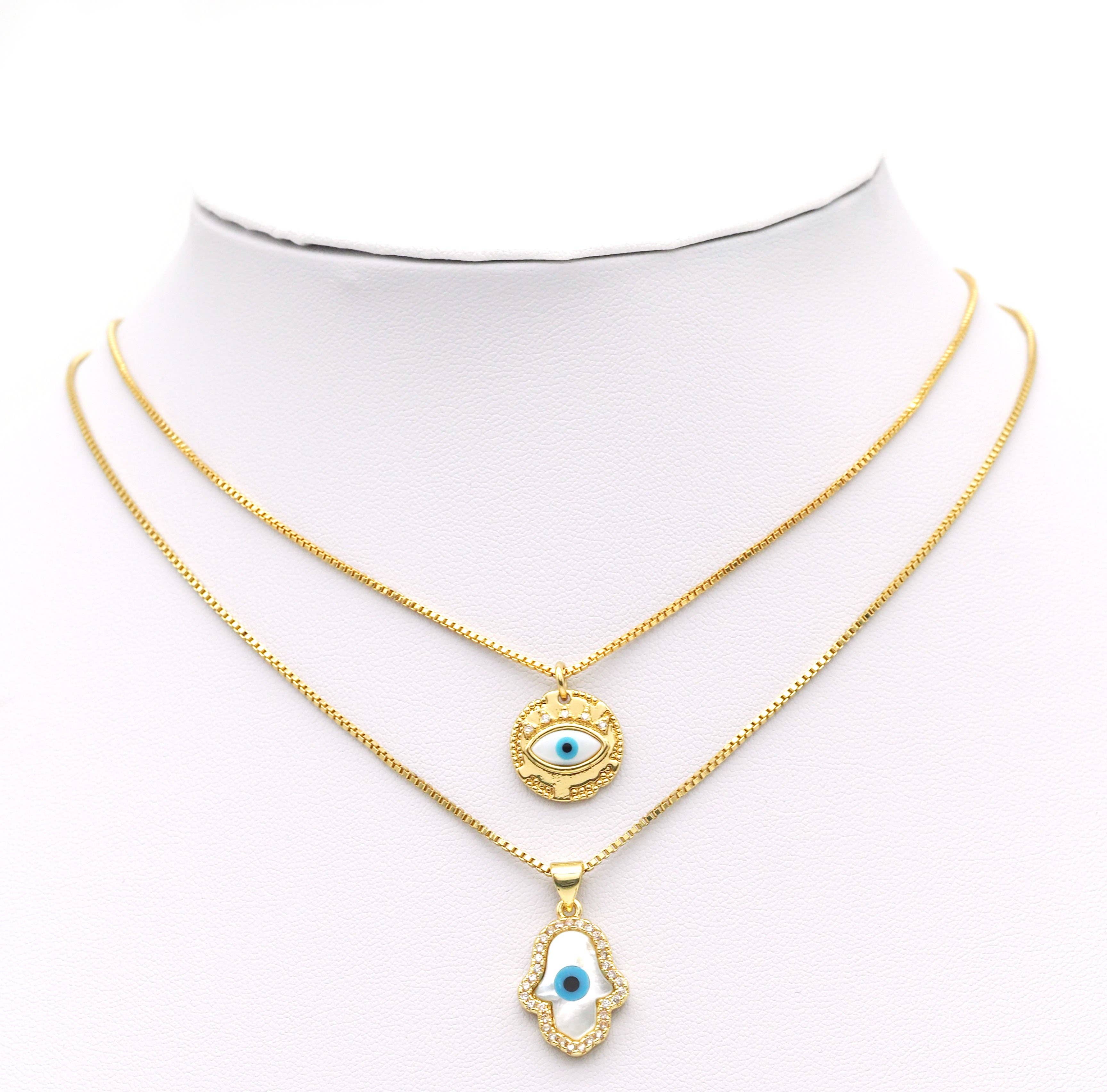 CZ Evil Eye Hamsa Hand MOP Pendant, Sku#L653
