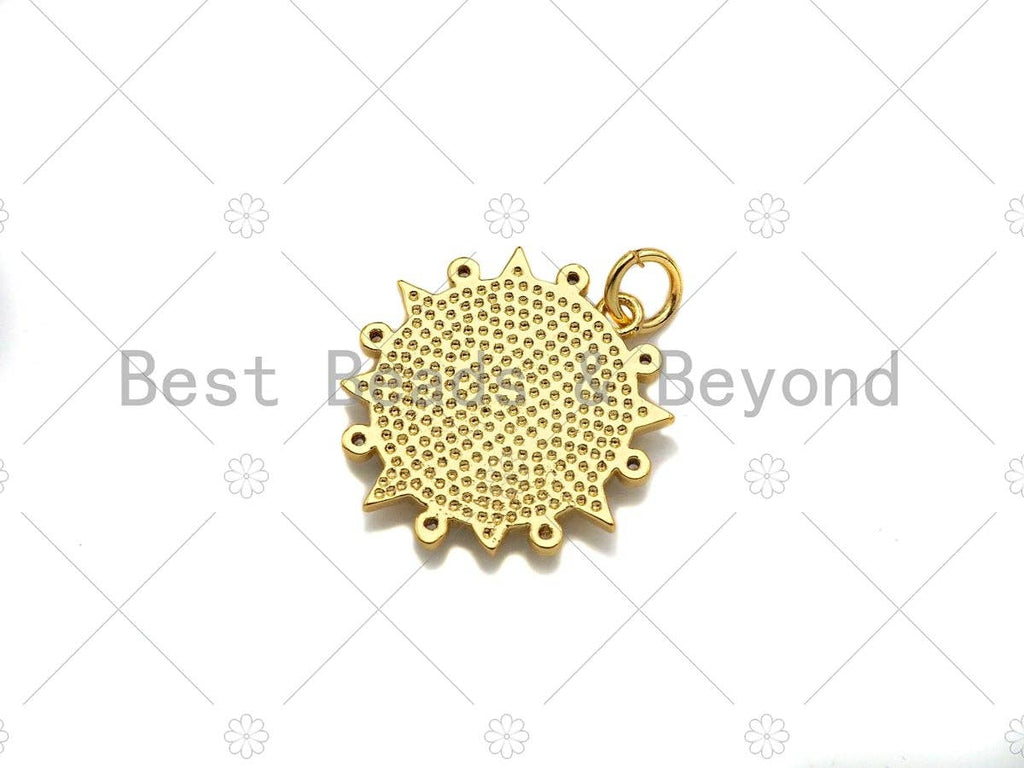 18K Gold North Star on Round Coin Shape Pendant,CZ Gold Medallion Charm, Necklace Bracelet Charm Pendant,19x20mm,Sku#Z1325