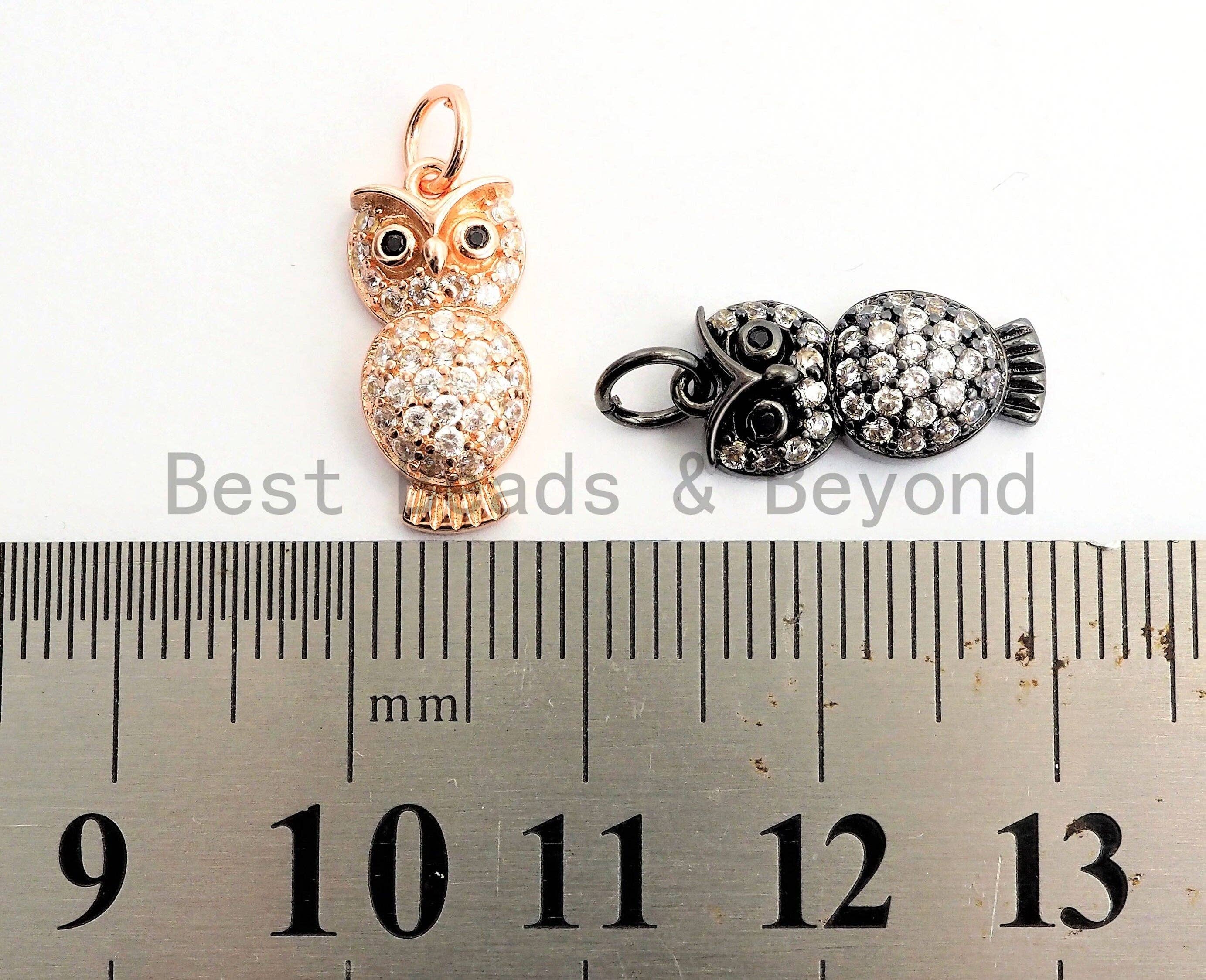 CZ Micro Pave Cute Owl Pendant, Cubic Zirconia Paved Bird Charm, Necklace Bracelet Animal Charm Pendant, 8x16mm,sku#Y152