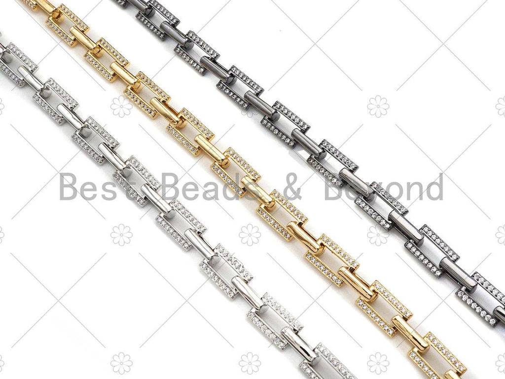 7x11mm CZ Thick Gold Paper Clip Chain by Yard, Sku#M375