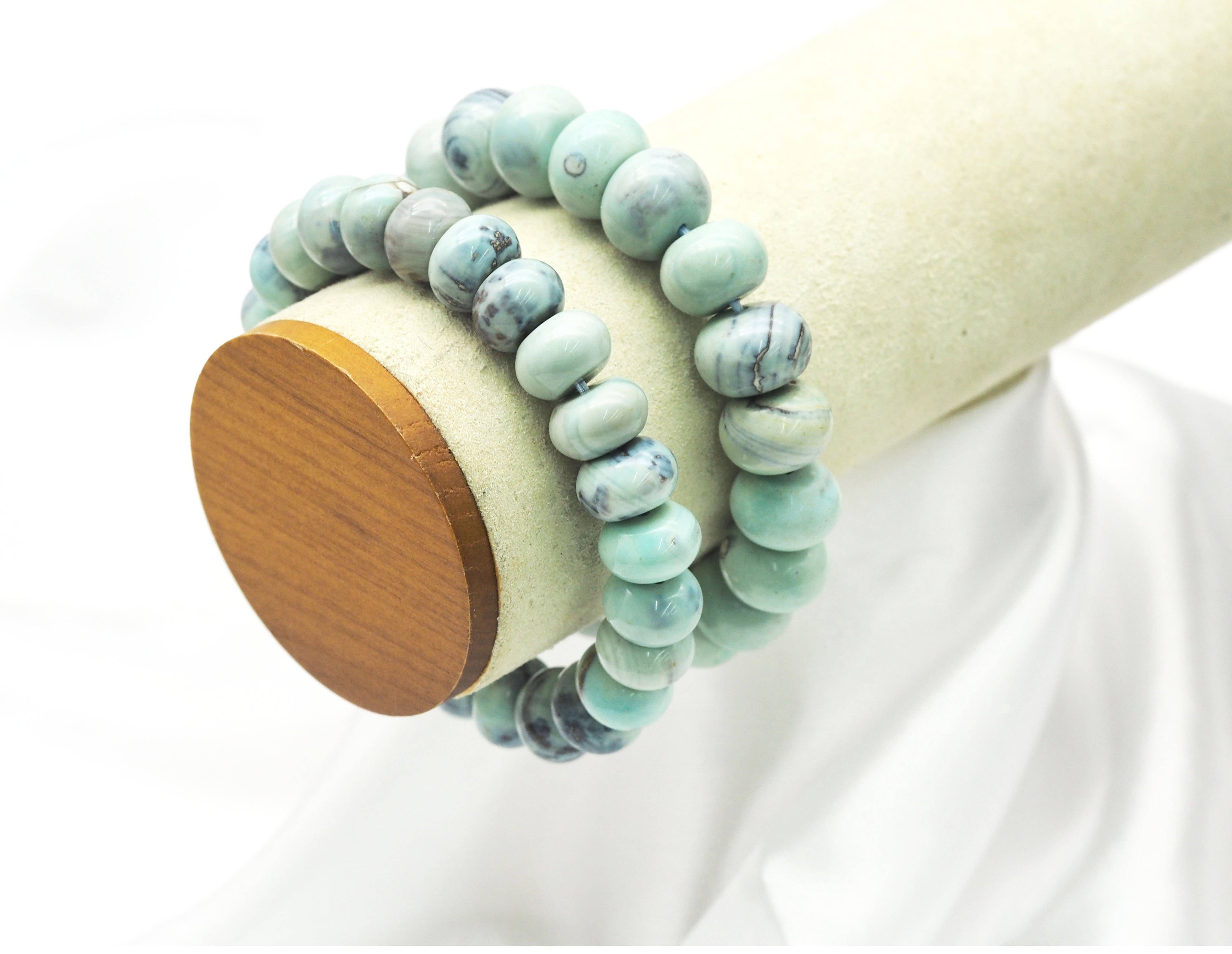 Blue Rondelle Agate Stretchy Bracelet, Sku#EF91