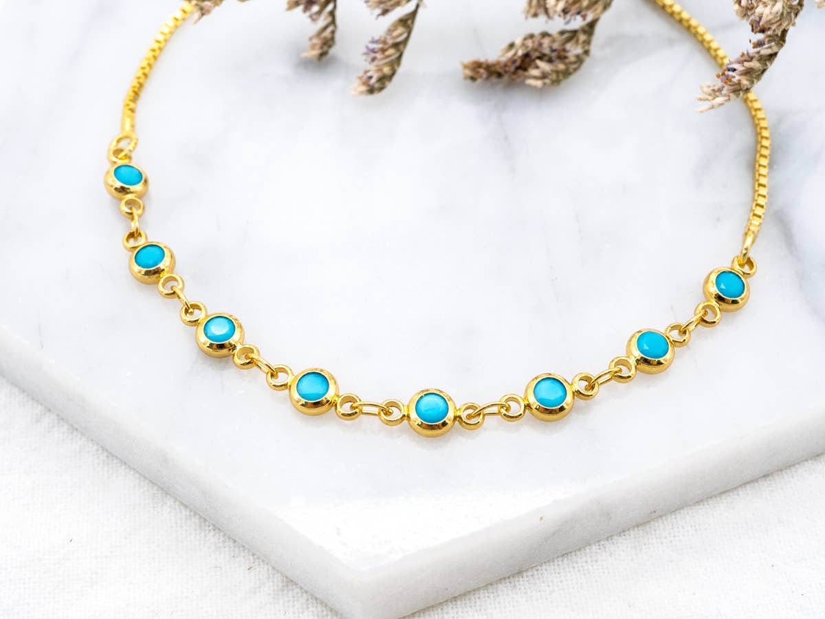 Turquoise CZ Chain Sliding Bracelet, A52