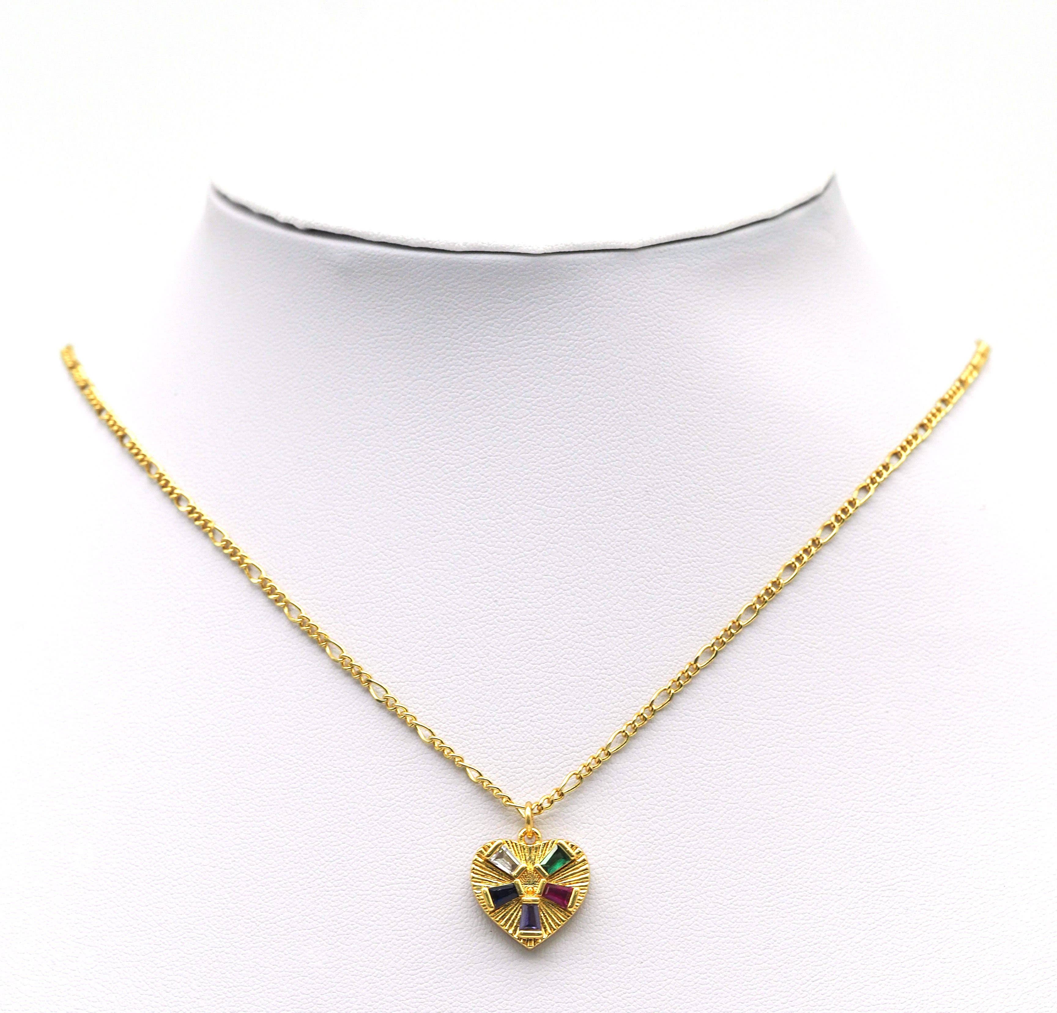 Large Trapezoid Colorful CZ Heart Charm, Sku#F1491