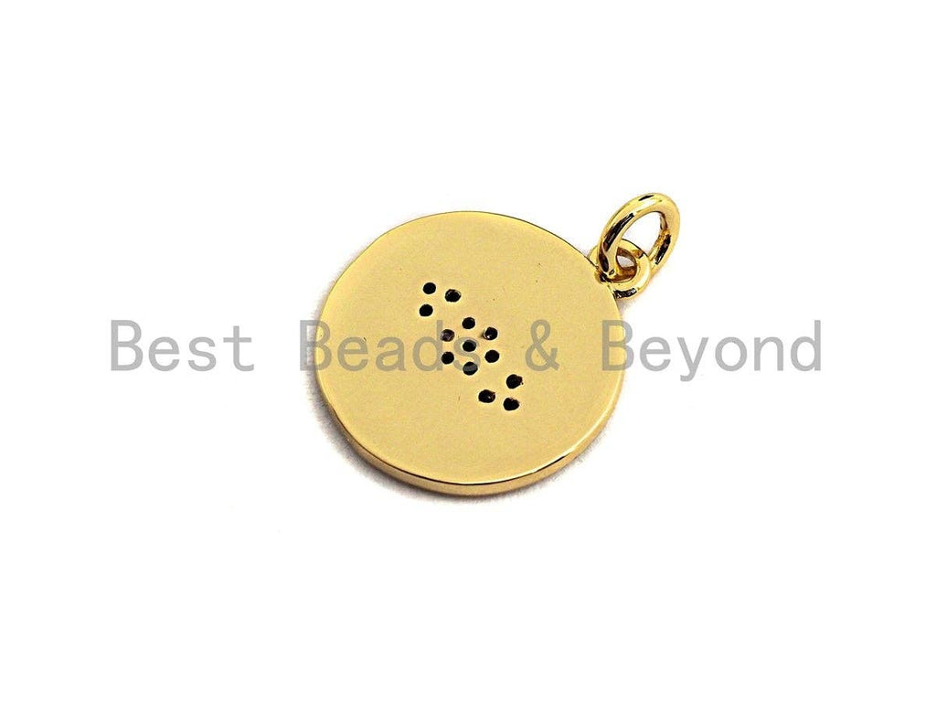 Clear CZ Micro Pave Evil Eye on Disc Coin Pendant/Charm,Evil Eye Cubic Zirconia Pendant, Silver/Gold Tone,14x17mm,Sku#Z440