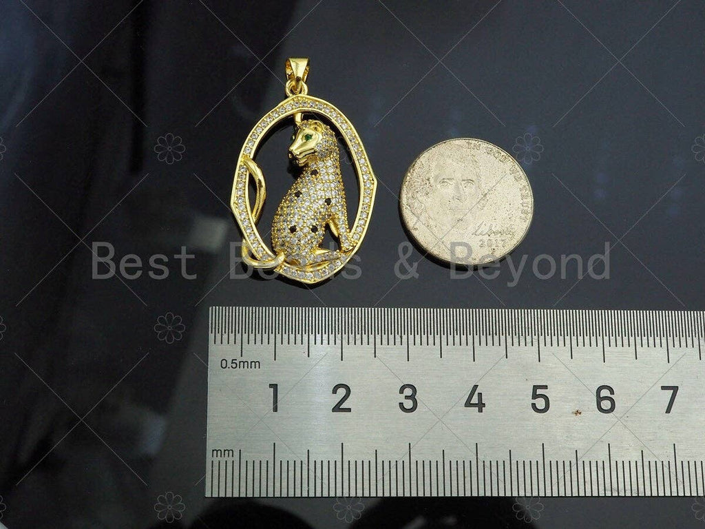 Gold Filled CZ Micro Pave Leopard  On Oval Frame Shape Pendant, 18K Gold Filled Charm, Necklace Bracelet Charm Pendant,23x33mm,Sku#LK357