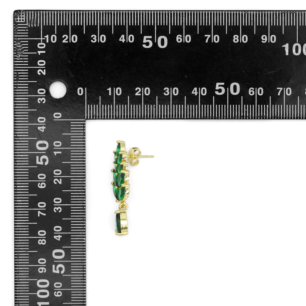 Clear Green CZ Gold Wheat Flower Drop Earrings, Sku#LD481
