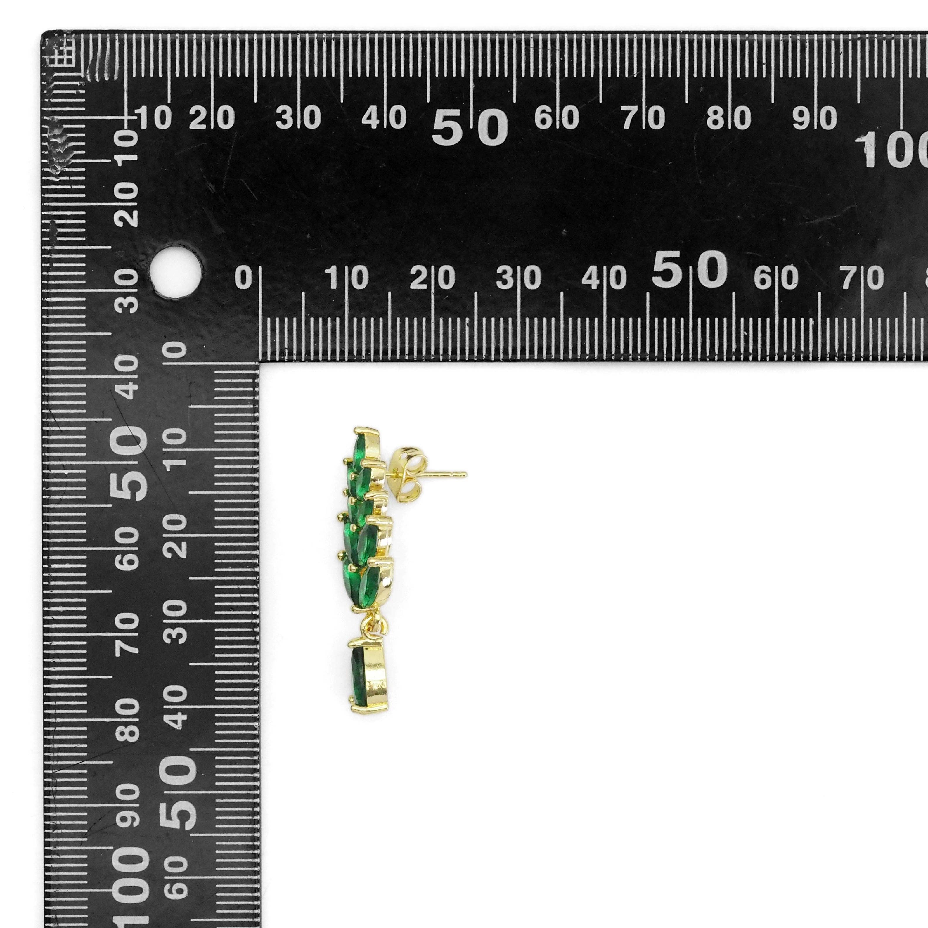 Clear Green CZ Gold Wheat Flower Drop Earrings, Sku#LD481