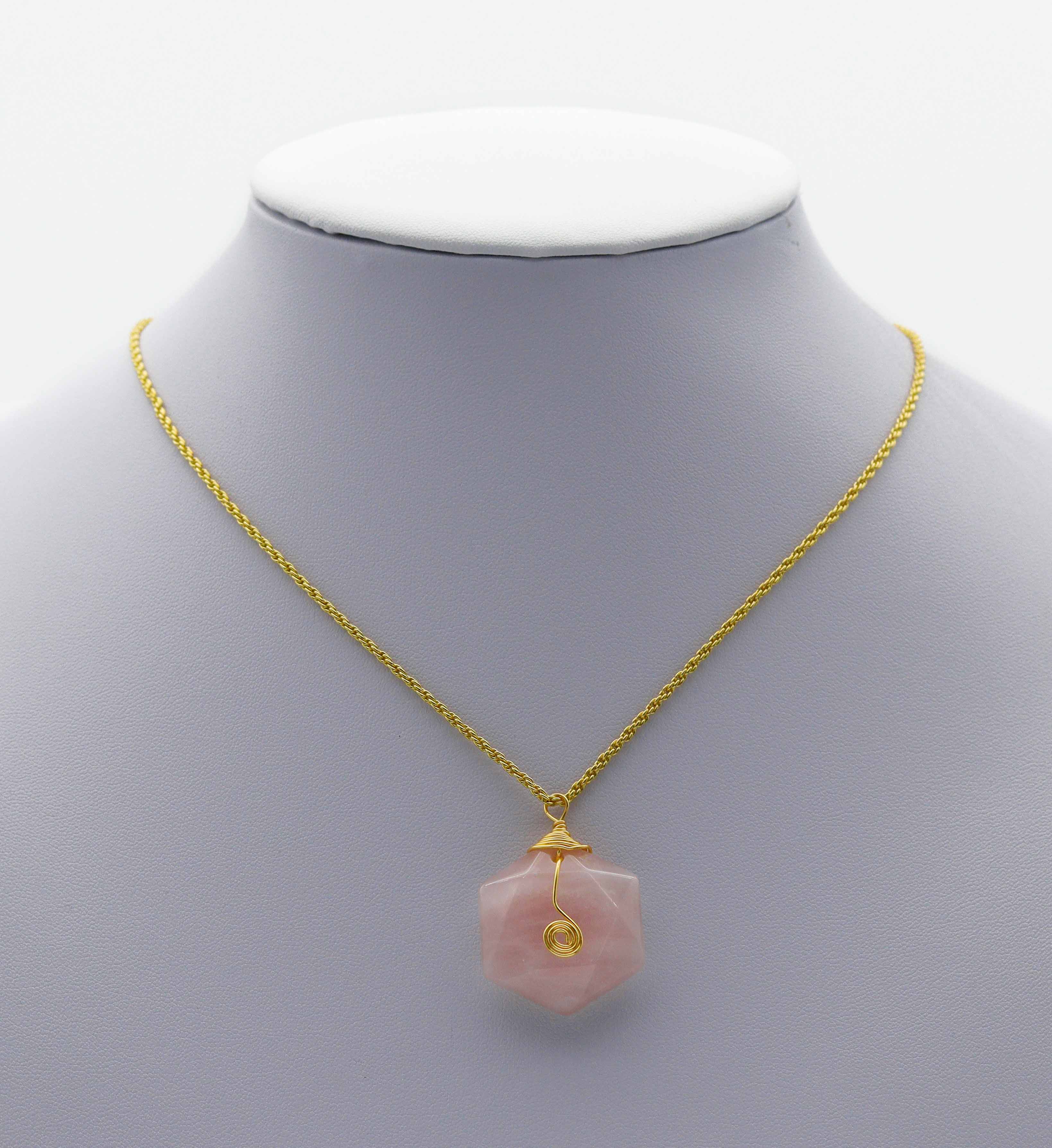 Gold Hexagon Gemstone Pendant, Sku#LY04