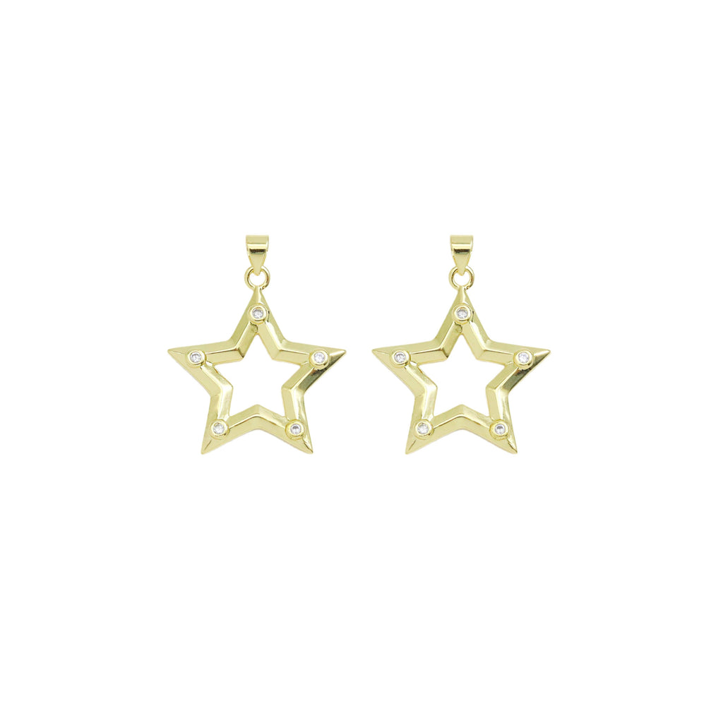 CZ Gold Five Point Star Frame star Charm, Sku#LK911
