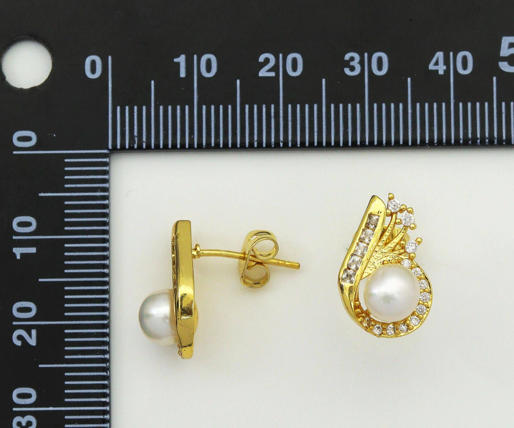 CZ Mother of Pearl Stud Earrings, Sku#LD257