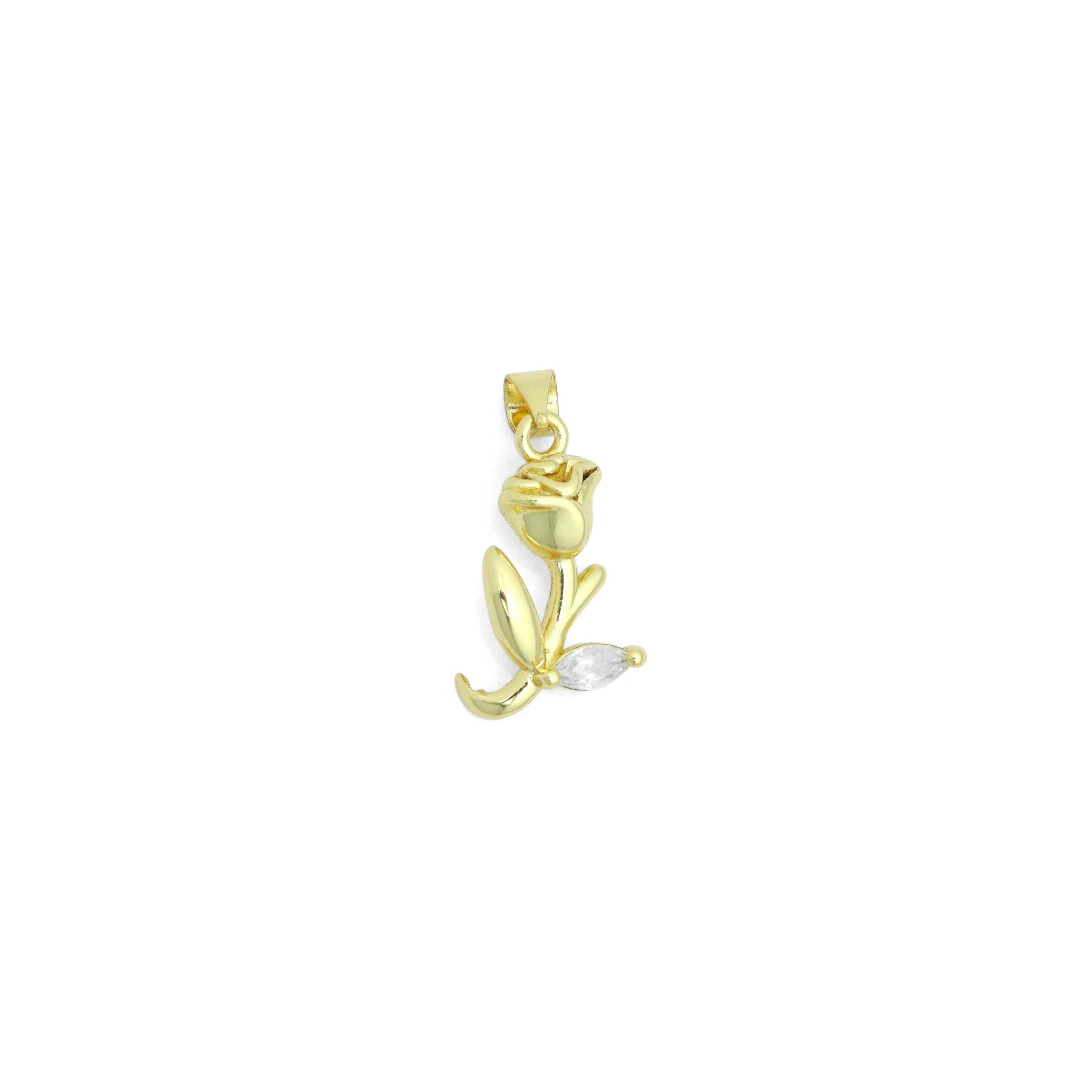 3D Gold Rose Flower Charm Pendant, Sku#LK1158
