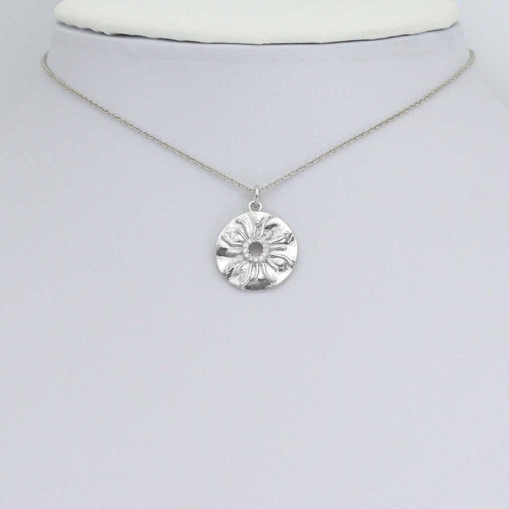 CZ Silver Round Flower Charm Pendant, Sku#L734
