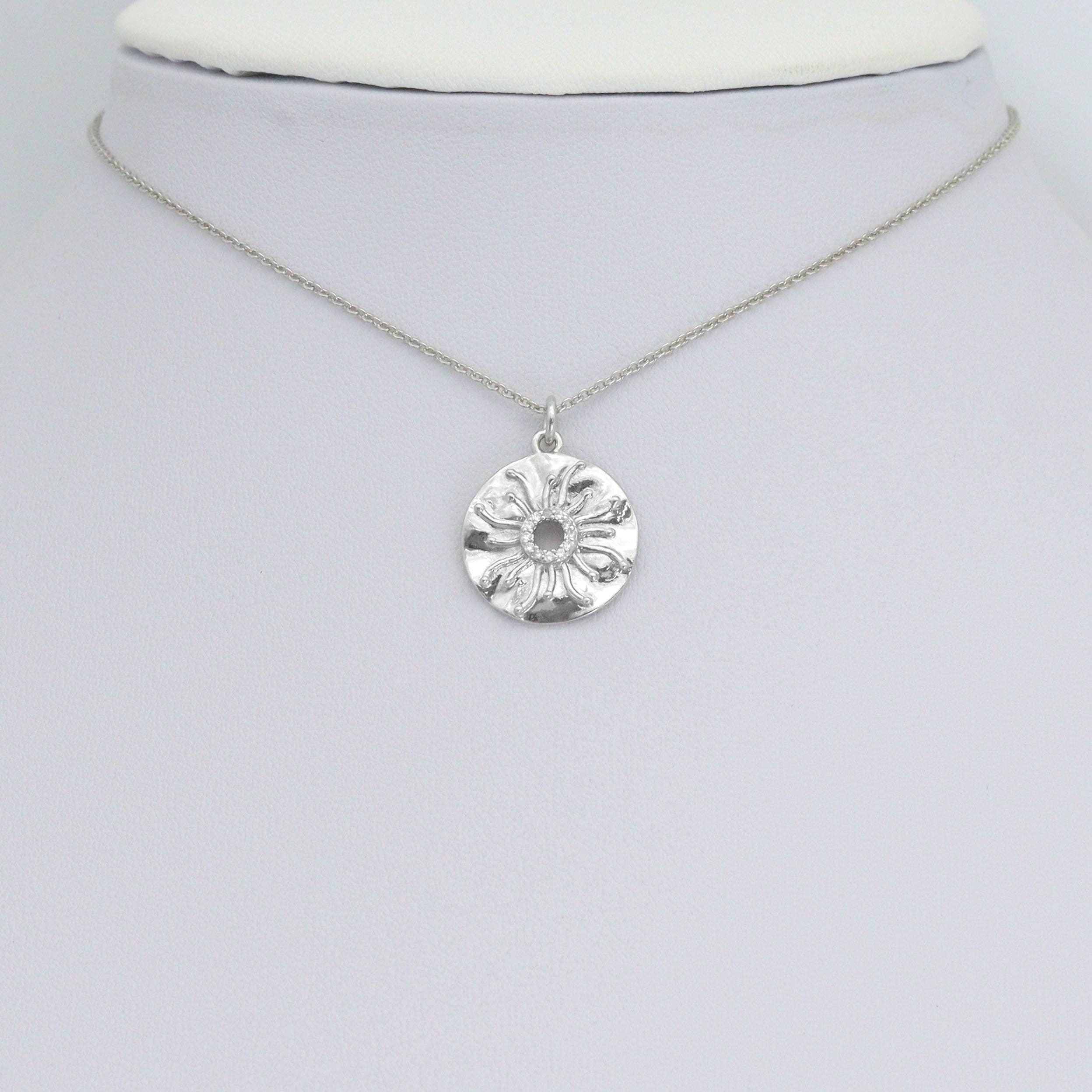 CZ Silver Round Flower Charm Pendant, Sku#L734