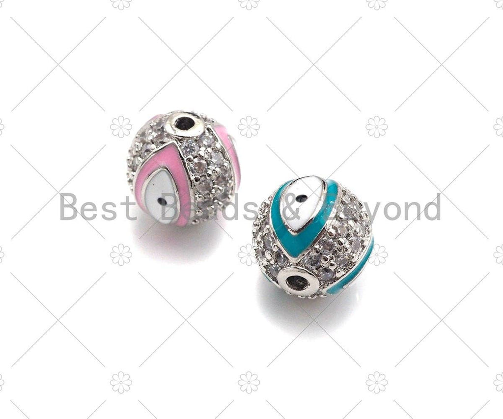 SLIVER CZ Pave Evil Eye Pave ball Spacer beads,  Enamel Evil Eye Round Pave Ball,Cubic Zirconia Spacer Beads, 8mm/10mm,sku#ML27