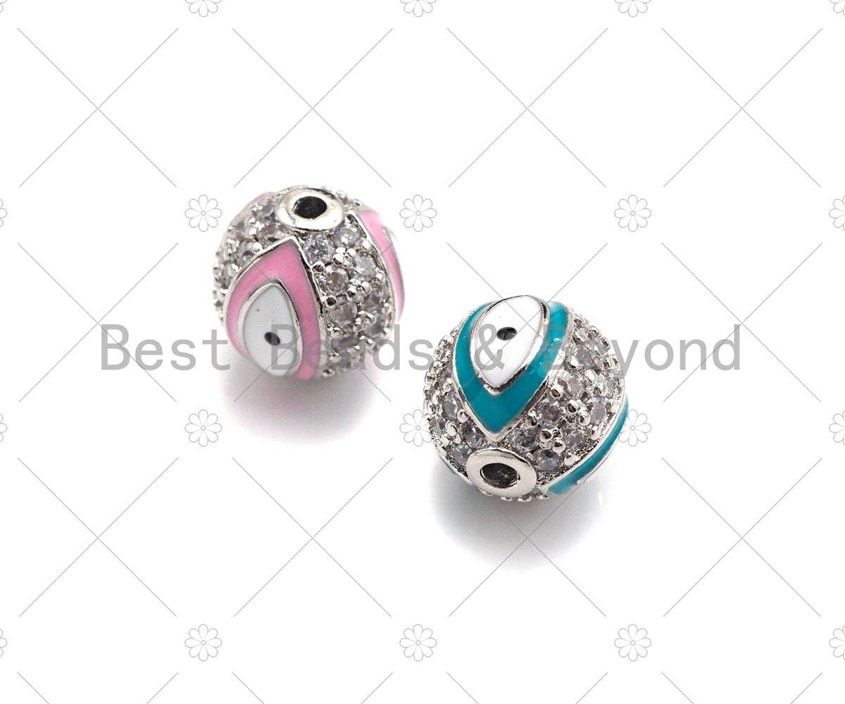SLIVER CZ Pave Evil Eye Pave ball Spacer beads,  Enamel Evil Eye Round Pave Ball,Cubic Zirconia Spacer Beads, 8mm/10mm,sku#ML27
