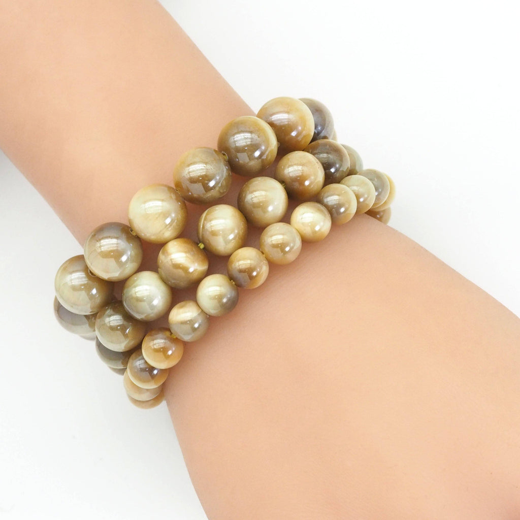 Mystic Golden Tiger Round Stretchy Bracelet, Sku#EF433