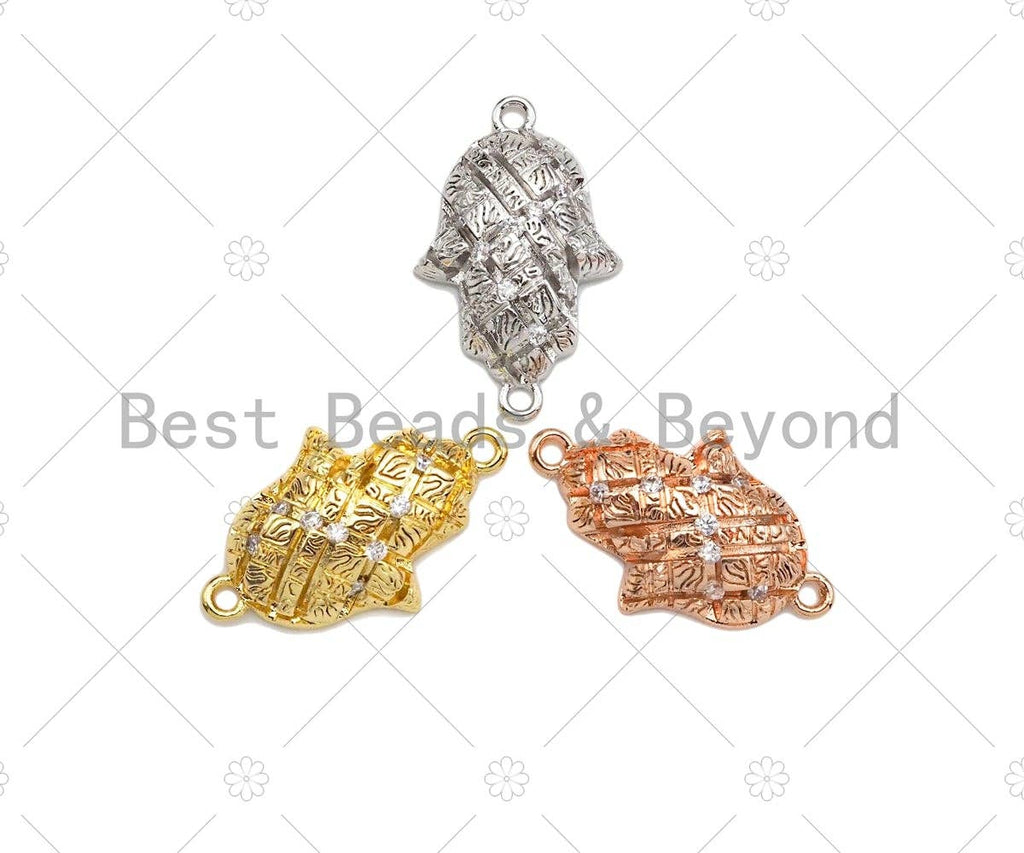 CZ Micro Pave Hamsa Hand Connector, Bracelet Necklace CZ Hamsa Hand Connector, Silver/Gold/Rose Gold Tone,14x23mm,Sku#Y389