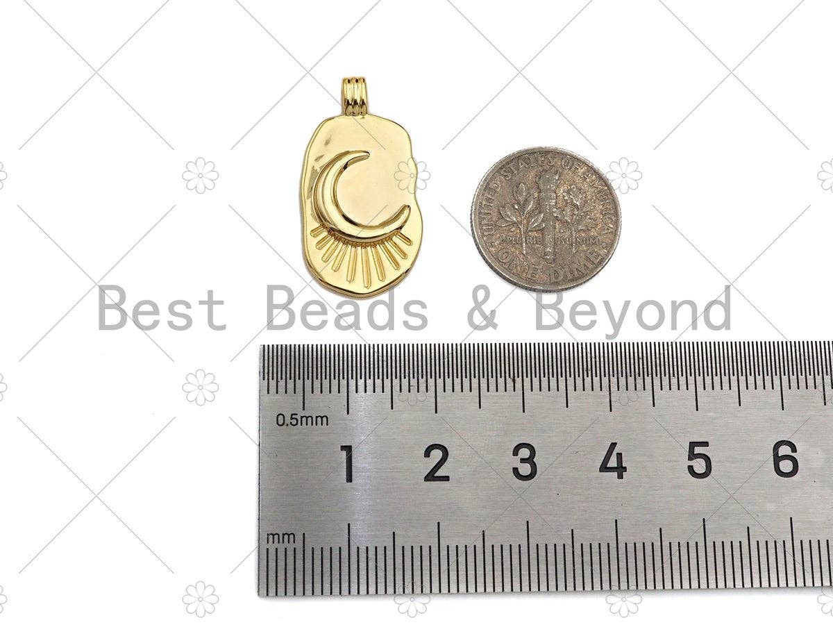 High Polished Cresent Moon On Oval Pendant/Charm, Gold Moon Tag Charm, Necklace Bracelet Charm Pendant,14x27mm, Sku#Y365