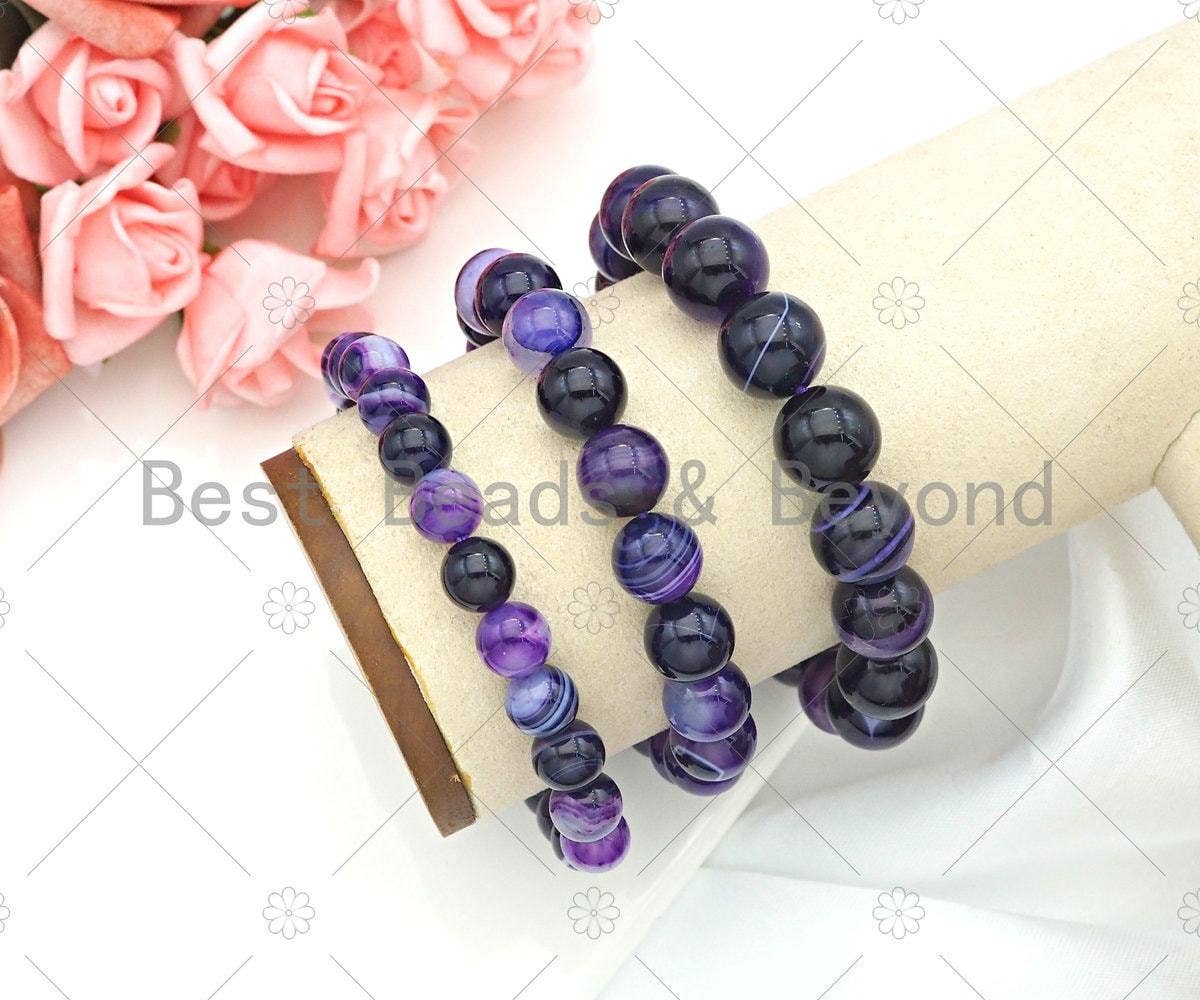 Purple Banded Agate Stretchy Bracelet. Sku#EF08c