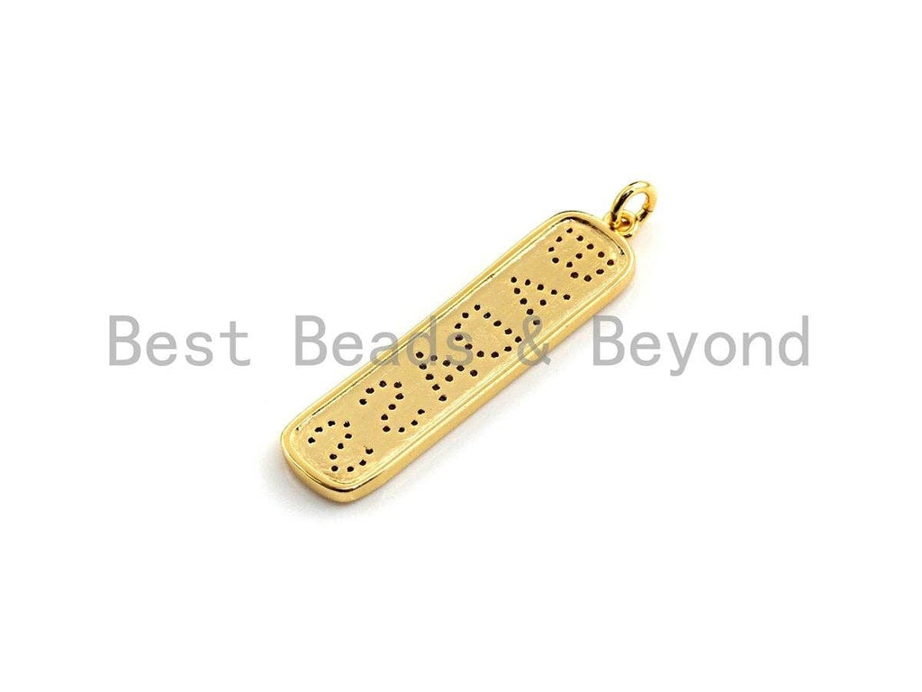 CZ Badass Micro Pave Long Bar Alphabet Pendant, Cubic Zirconia Strip Pendant, Micro pave letter pendant, 9x27mm, sku#X137
