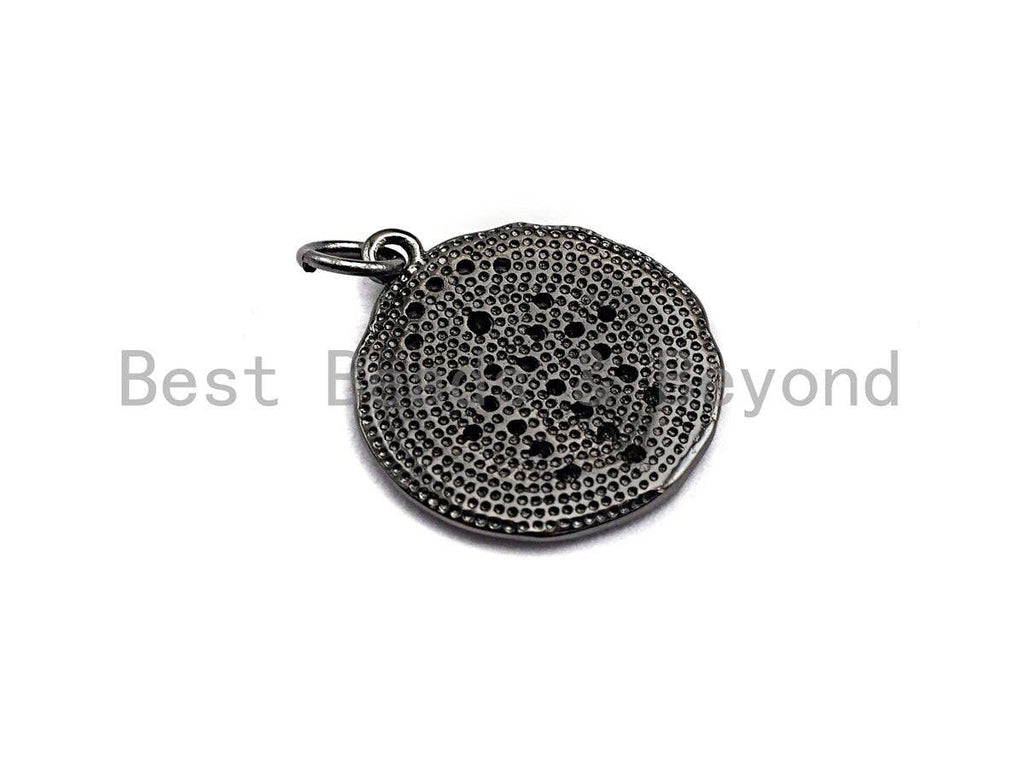 Clear CZ Micro Pave Hamsa Hand on Disc Pendant/Charm,Hamsa Hand CZ Pendant, Silver/Gold/Rose Gold/Black Tone,16x18mm,Sku#Z444
