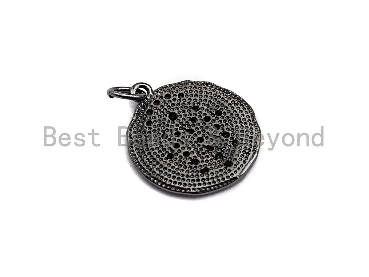 Clear CZ Micro Pave Hamsa Hand on Disc Pendant/Charm,Hamsa Hand CZ Pendant, Silver/Gold/Rose Gold/Black Tone,16x18mm,Sku#Z444