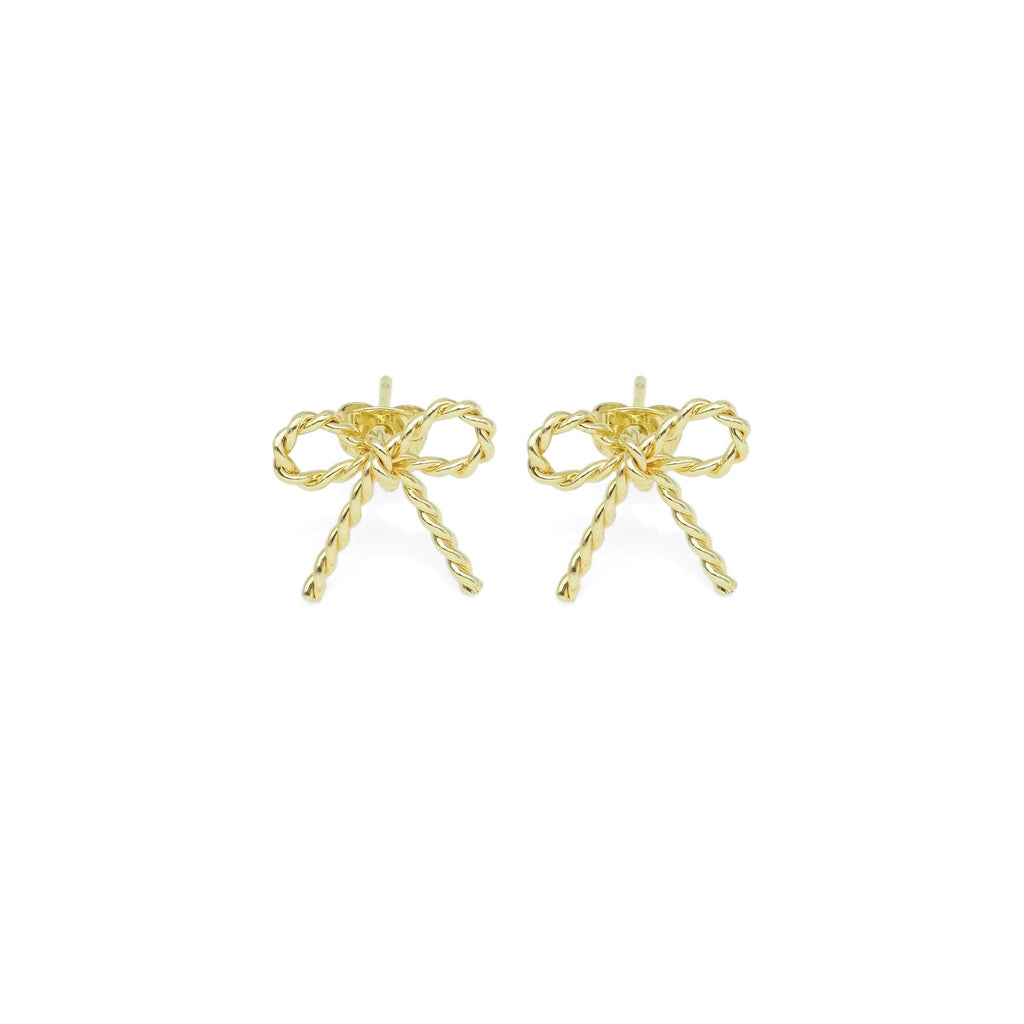 CZ Gold Twisted Wire Bow Tie Stud Earrings, Sku#LX407