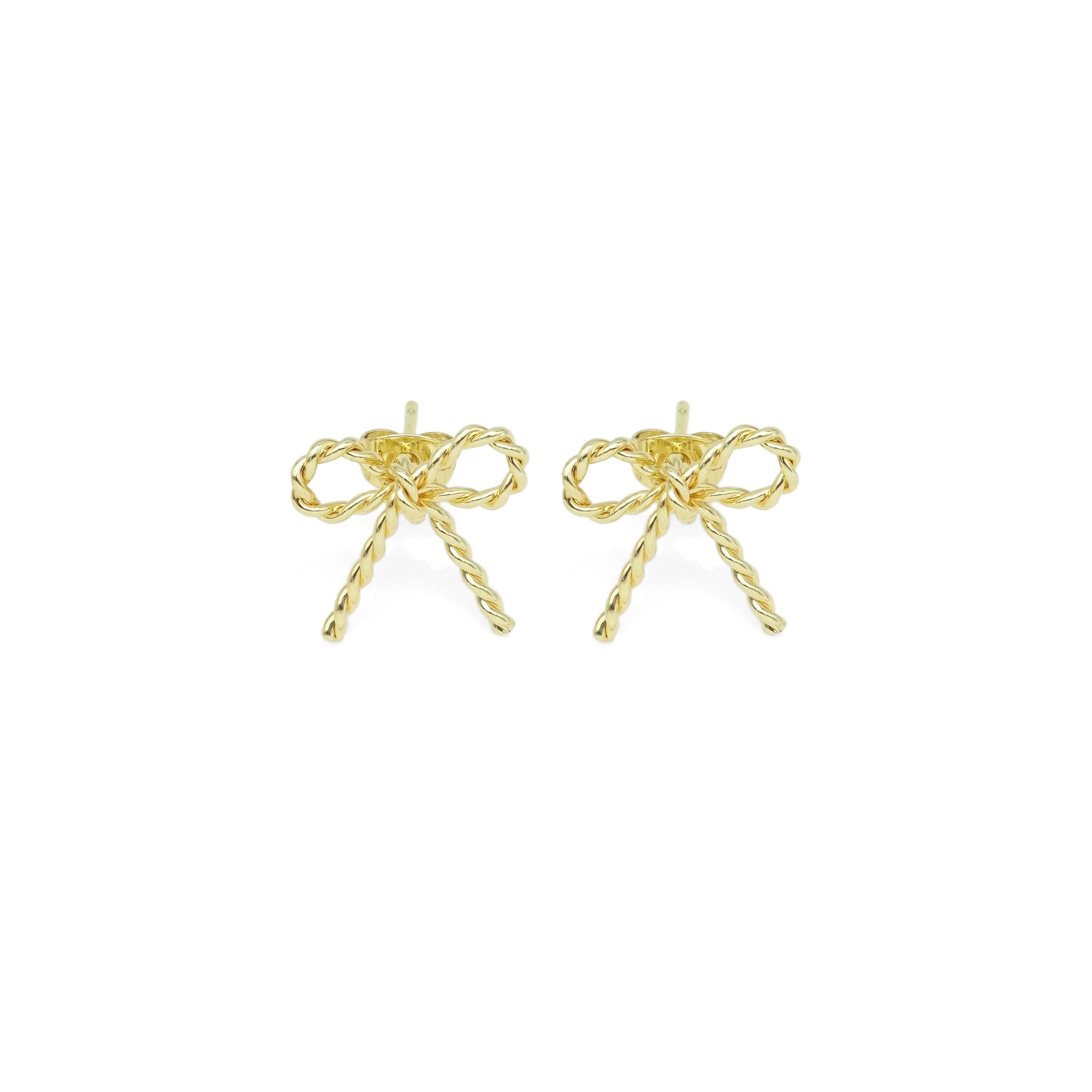 CZ Gold Twisted Wire Bow Tie Stud Earrings, Sku#LX407