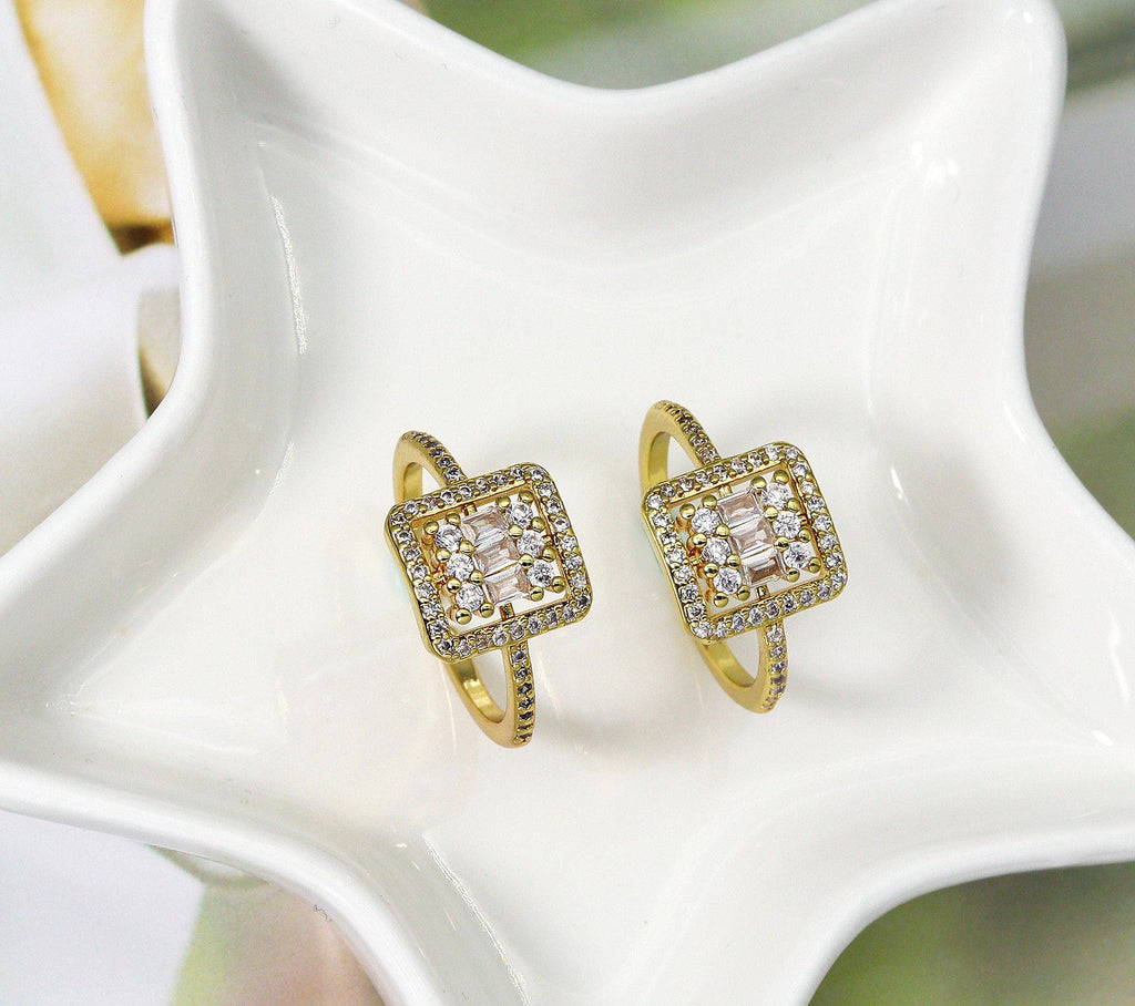 CZ Gold Square Adjustable Ring, Sku#LD323