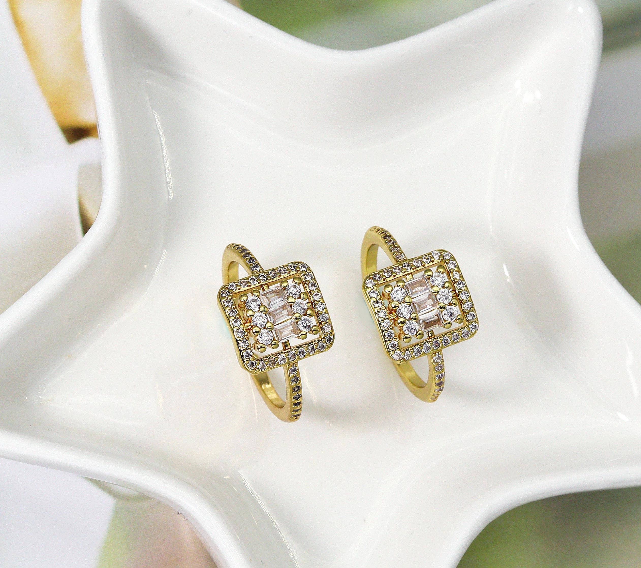 CZ Gold Square Adjustable Ring, Sku#LD323