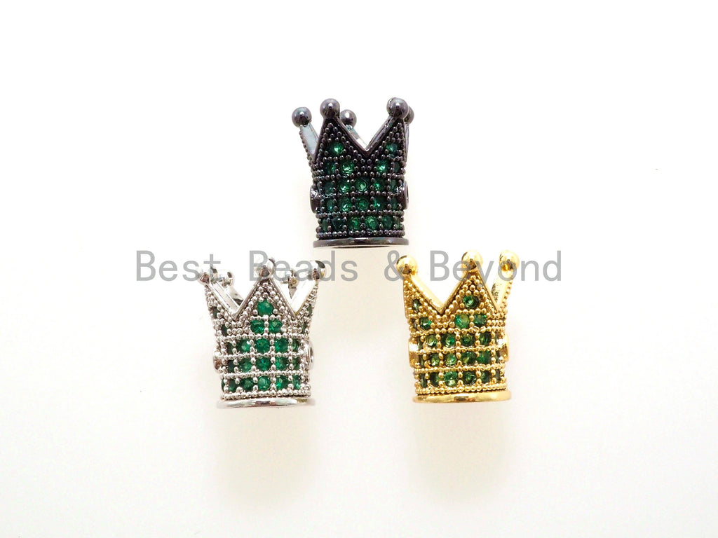 CZ King Crown Green Micro Pave Beads, Cubic Zirconia Crown Space Beads,Men's Women's Jewelry Making, 10x8mm, Sku#G404