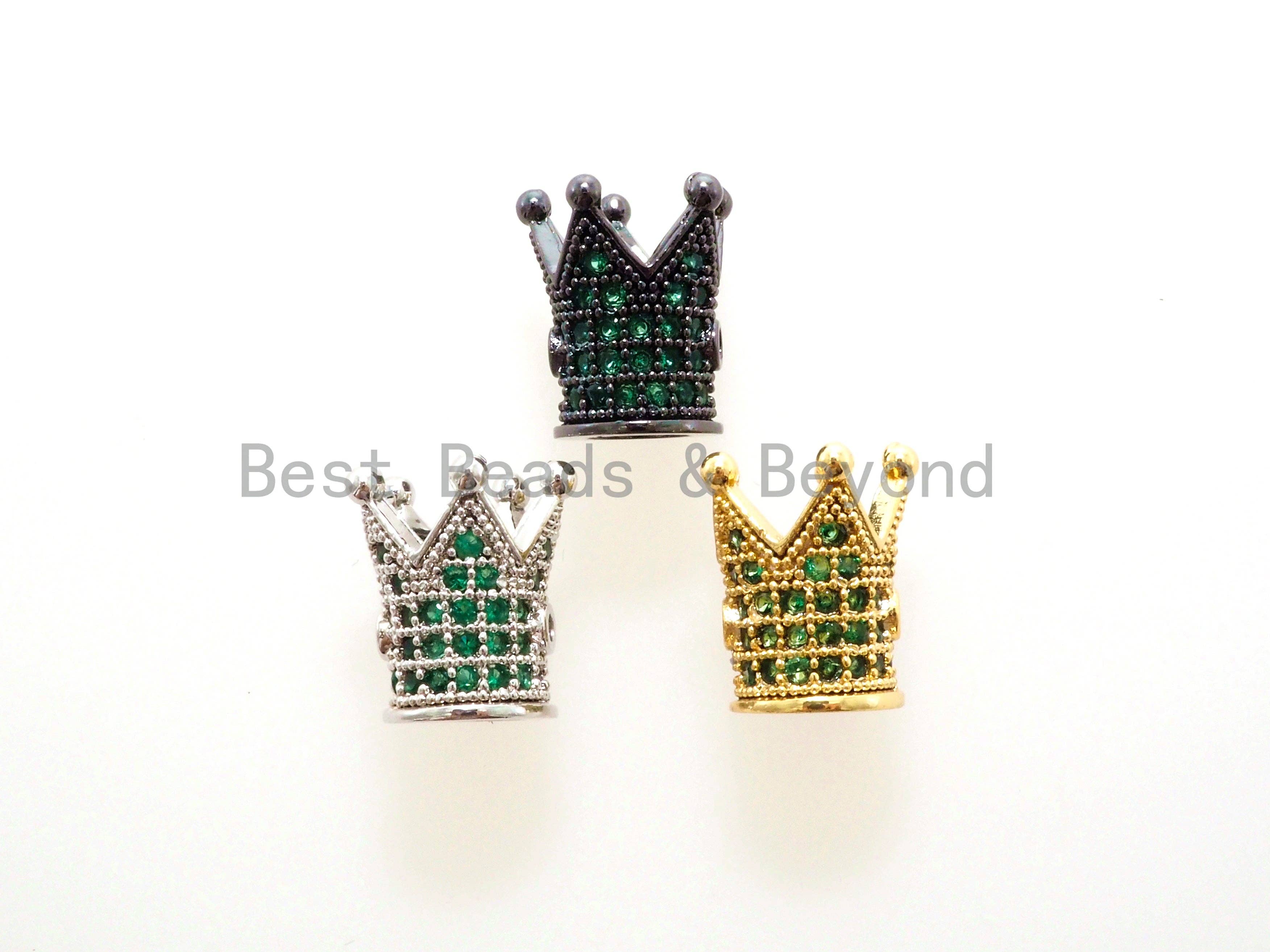 CZ King Crown Green Micro Pave Beads, Cubic Zirconia Crown Space Beads,Men's Women's Jewelry Making, 10x8mm, Sku#G404