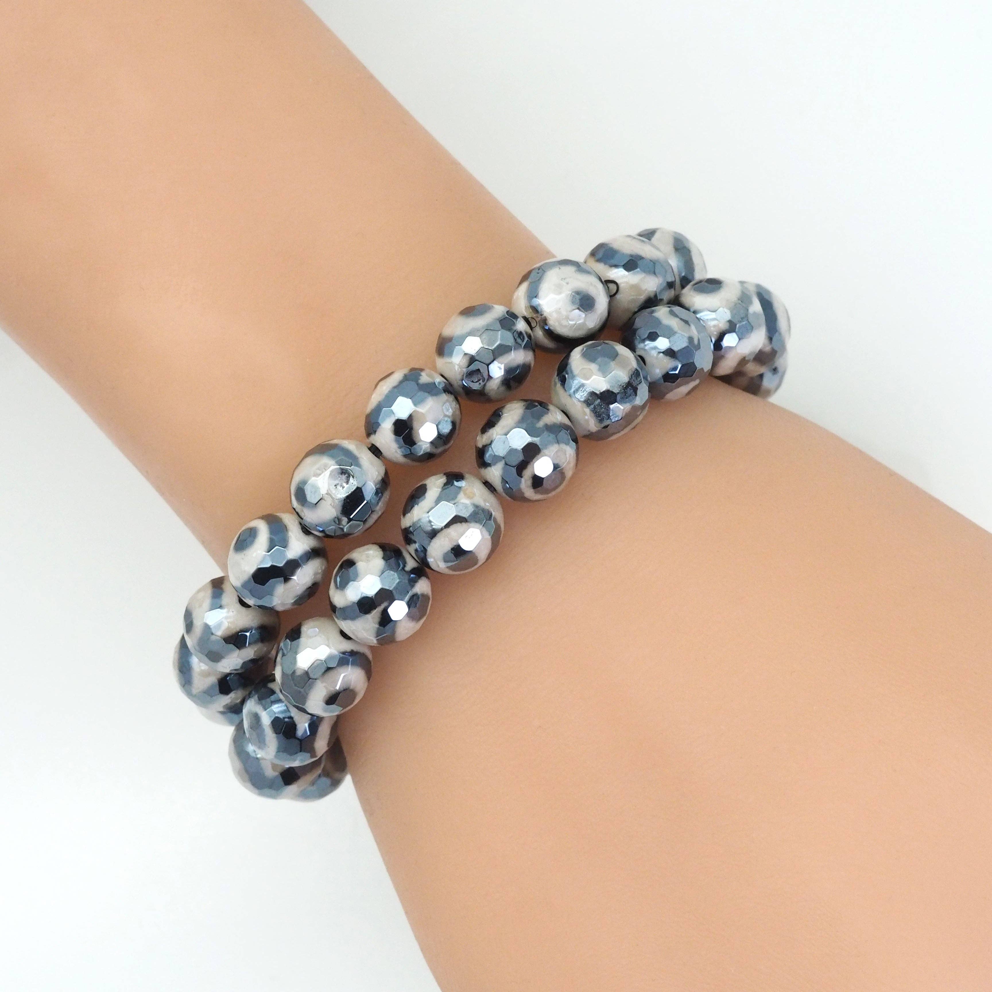 Mystic Evil Eye Tibetan Agate Stretchy bracelet, Sku#EF428