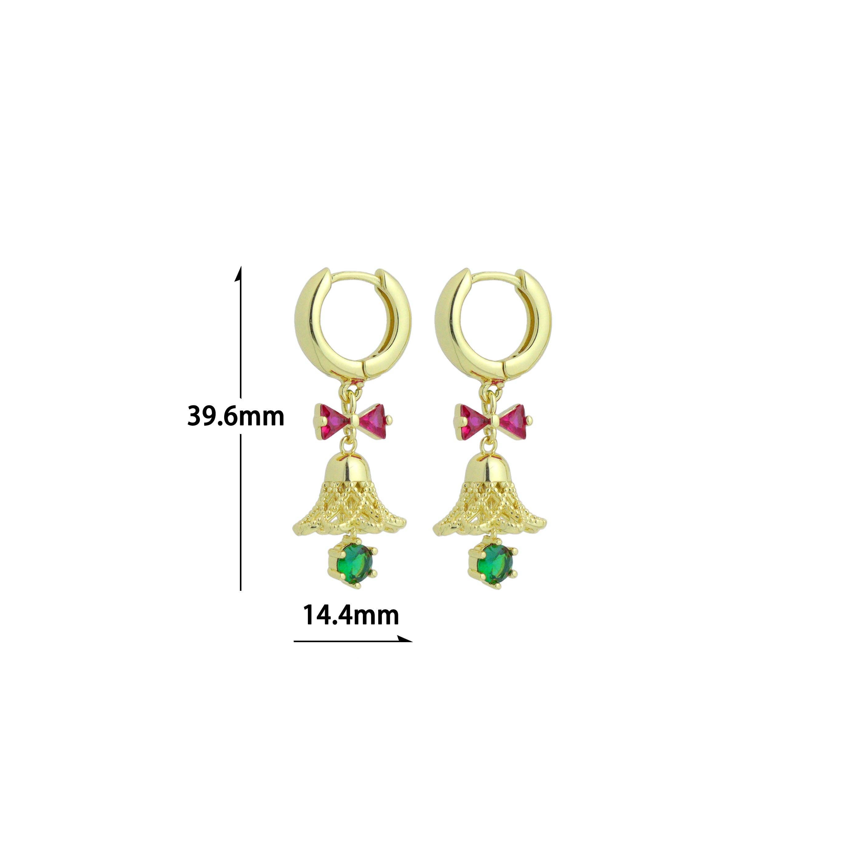 Colorful CZ Christmas Jingle Bell Bow Earrings, Sku#A485