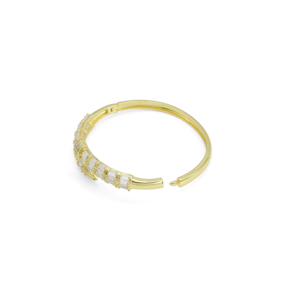 Gold Silver Clear Baguette CZ Statment Bracelet, Sku#LX541
